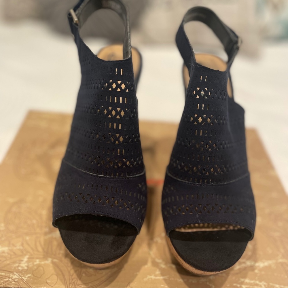 Navy Wedge Sandals